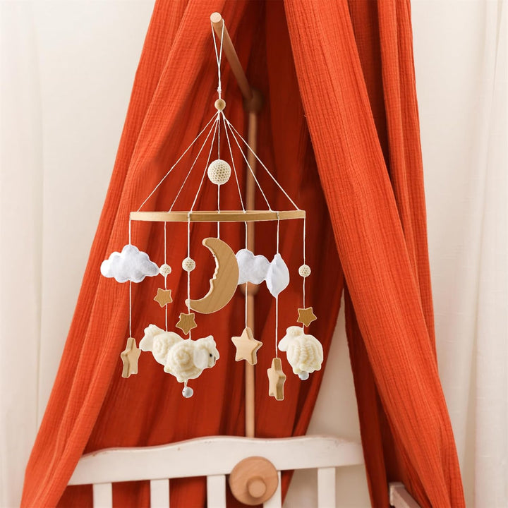 Herfair Mobile Baby Bettglocke mit Sterne Mond Schafe Hölz Mädchen Hängende Mobile Windspiel für Bab