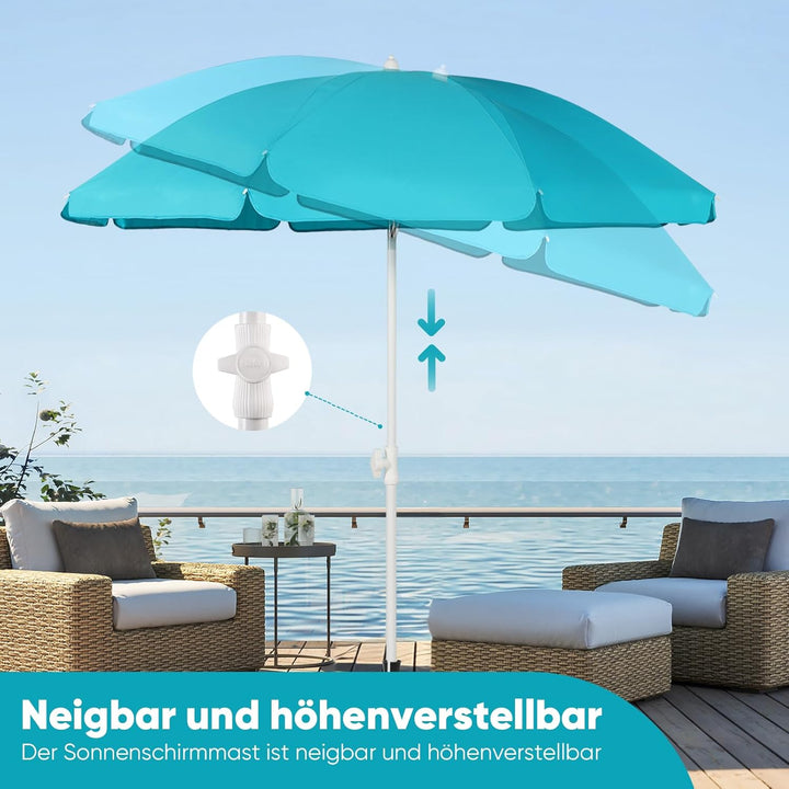 Sekey® Sonnenschirm| Stabil Strandschirm mit Bodenhülse & Schutzhülle für Balkon Garten & Terrasse|