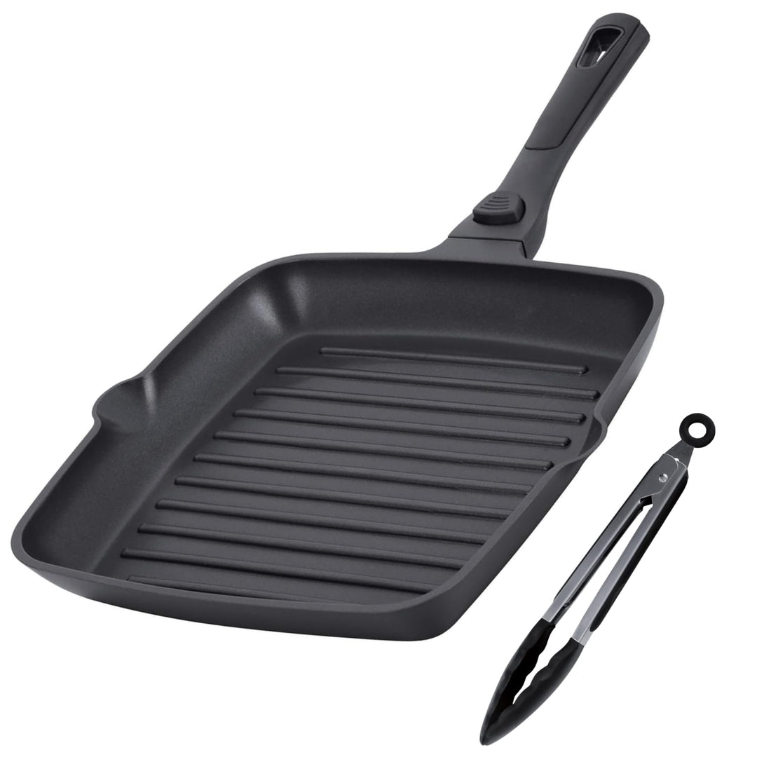 Stone&amp;Stone Antihaft-Grillpfanne 28 cm | quadratische Grillplatte mit abnehmbarem Griff | Induktions