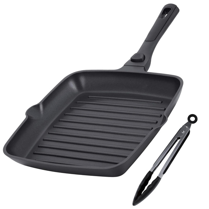 Stone&amp;Stone Antihaft-Grillpfanne 28 cm | quadratische Grillplatte mit abnehmbarem Griff | Induktions
