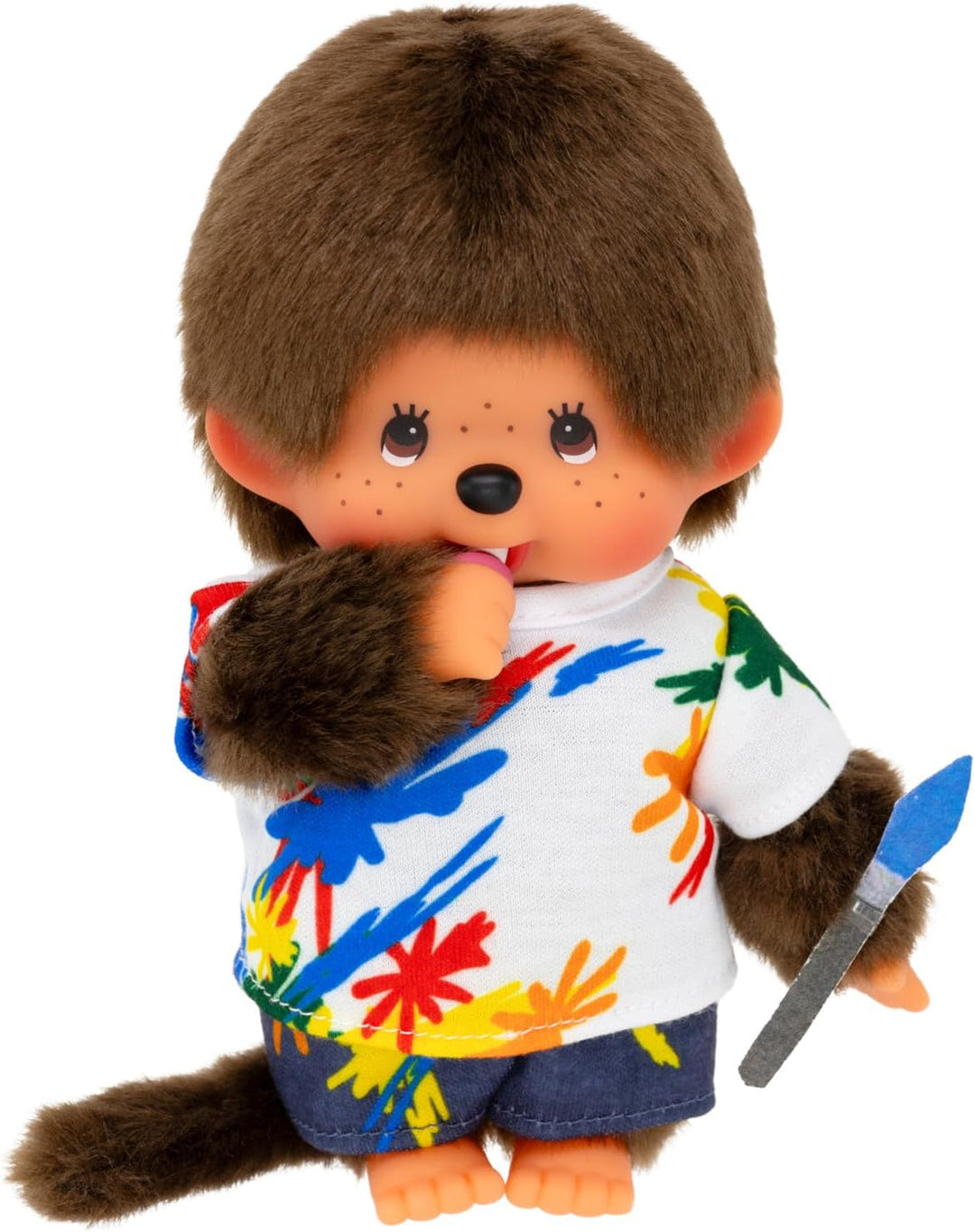 Sekiguchi 203826 - Original Monchhichi Junge Künstler, ca. 20 cm grosses Kuscheltier aus braunem Plü
