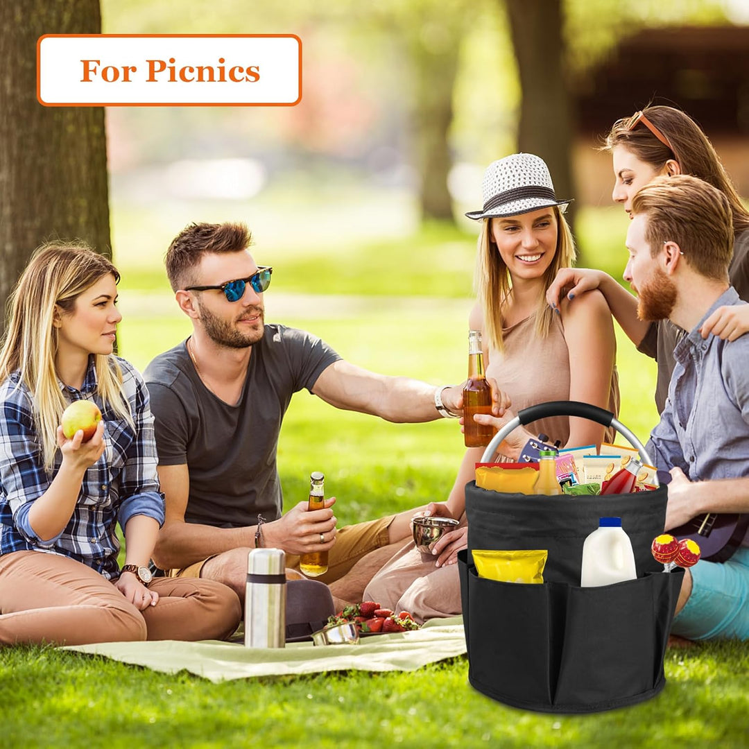 2Pack Faltbar Putzmittel Organizer, 17L Einkaufskorb mit Griff und 6 Taschen, Tragbarer Werkzeugtasc