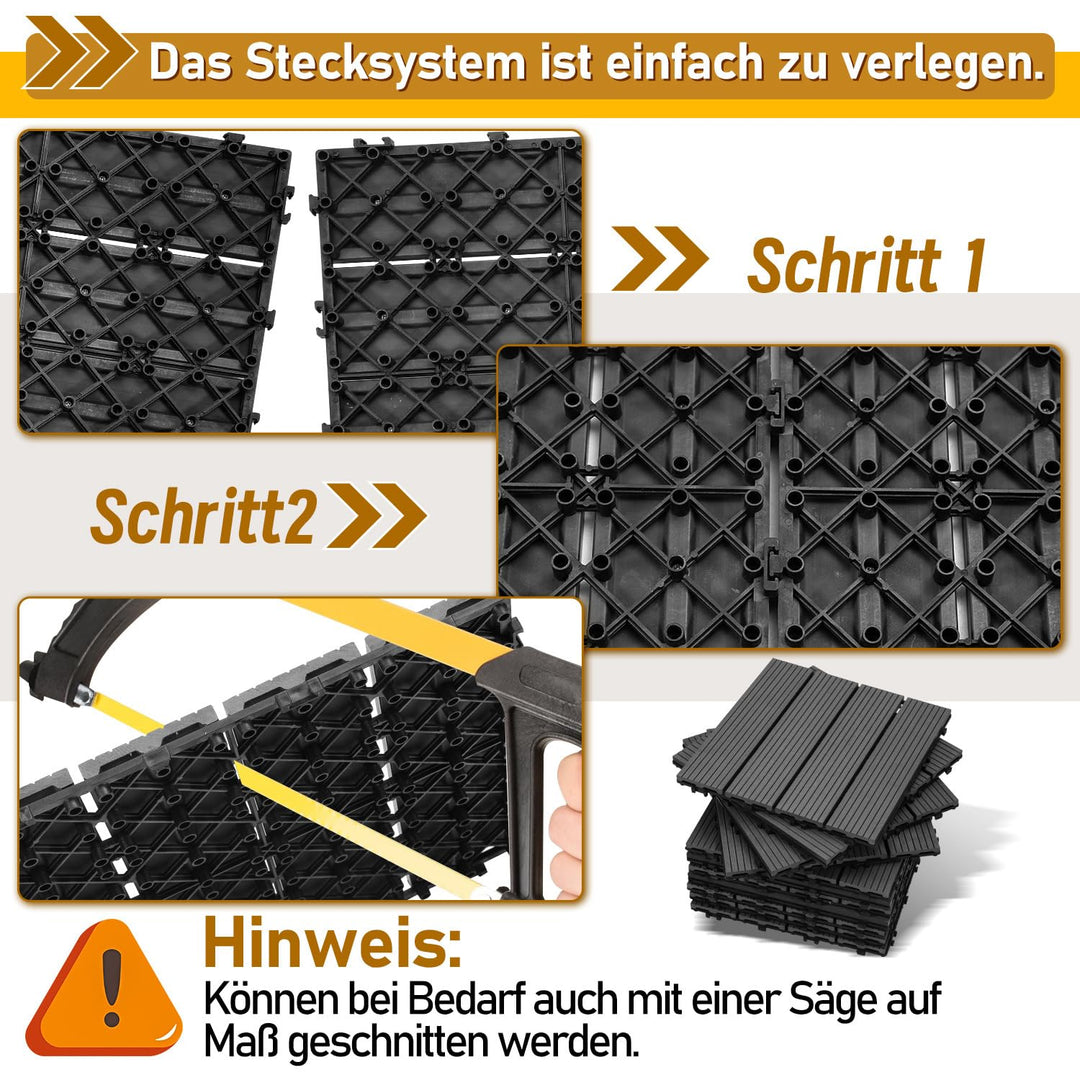 Gimisgu WPC Terrassenfliesen Holzoptik, Balkonfliesen Klicksystem Terrassendielen Klickfliese Kunsts