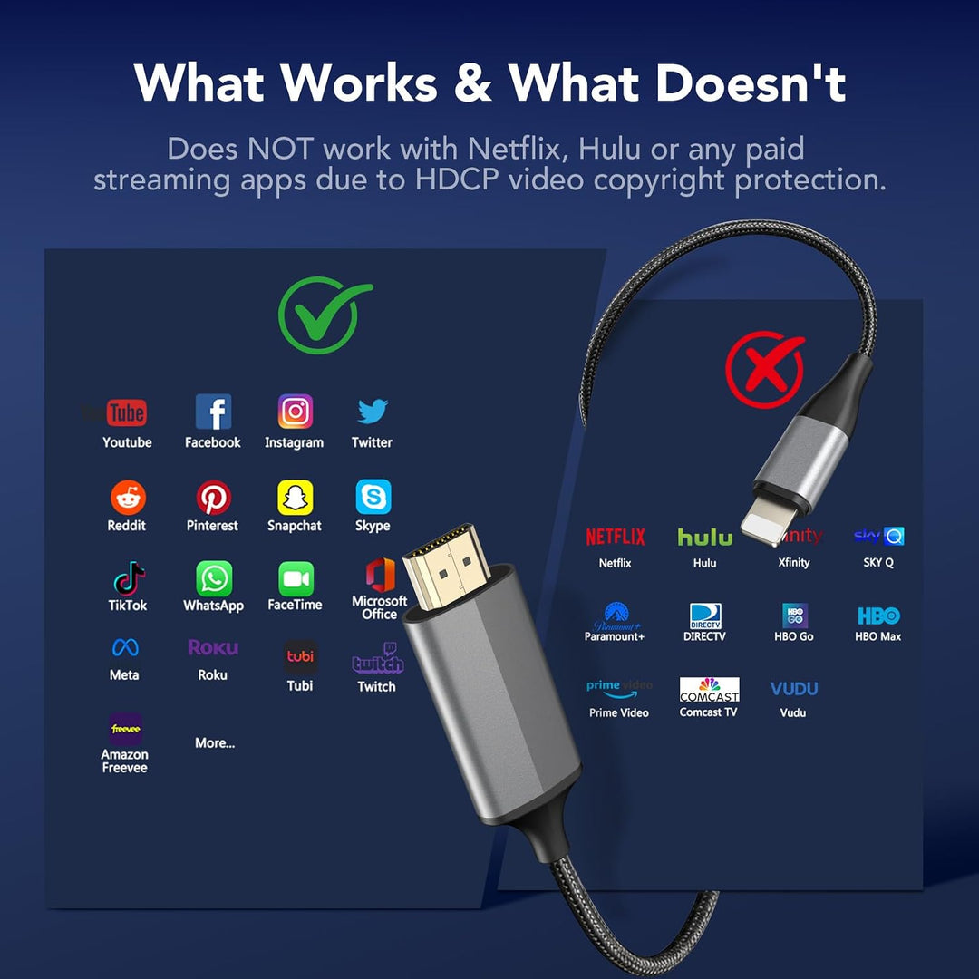 HDMI-Kabel für iPhone, HDMI-Konverter-Kabel, zur Übertragung von i-Phone, i-Pad oder i-Pod auf TV, H
