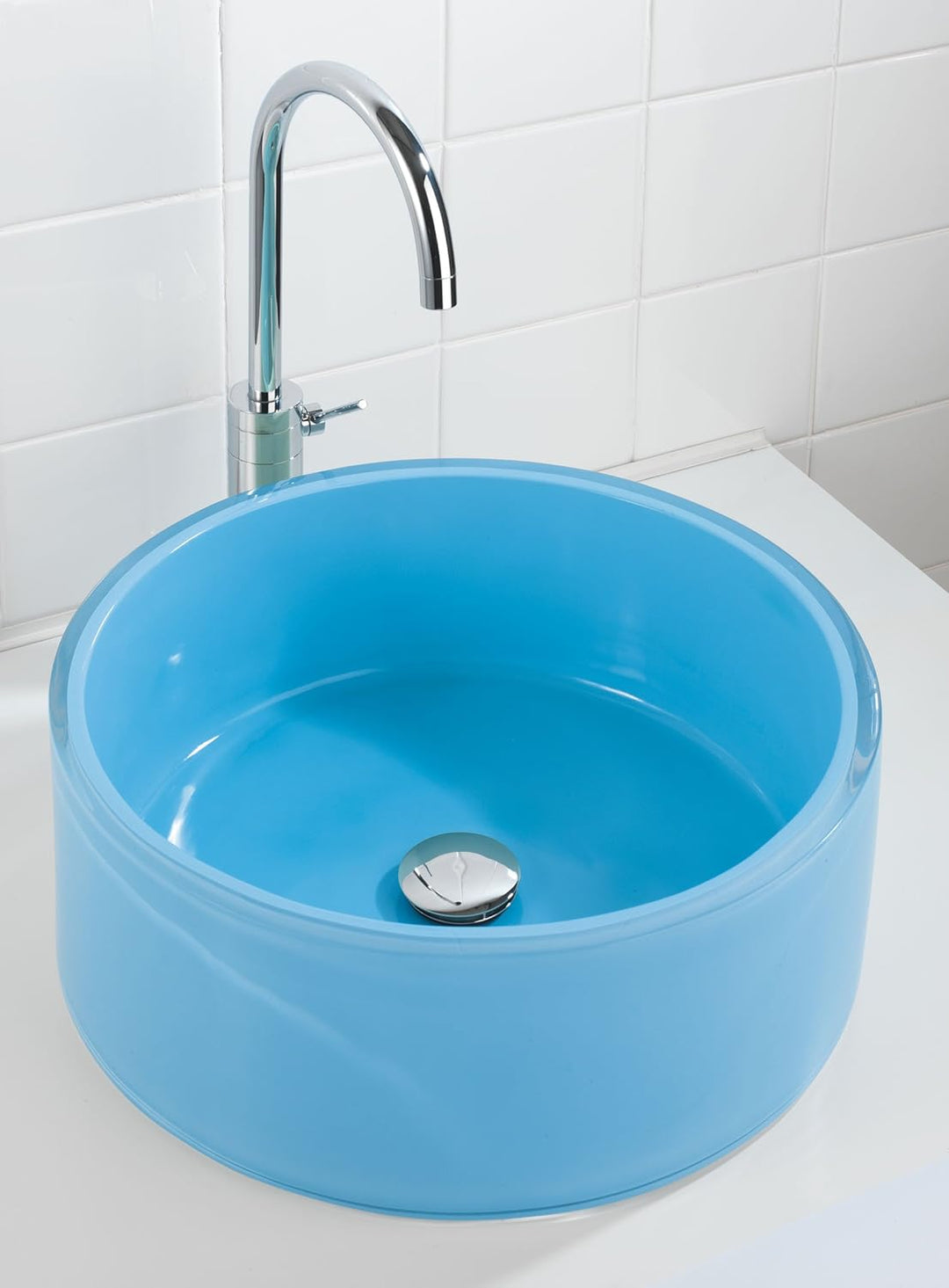 Wenko 18920100 Waschbecken Tropic Blue - mit Pop-Up Abfluss, Polyresin, Ø 43 x 16 cm, hellblau