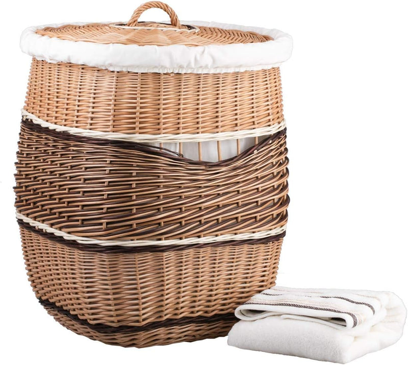 e-wicker24 Wäschekorb aus Weide (50x50 H63, mit Stoffeinlage) 50x50 H63 Mit Stoffeinlage