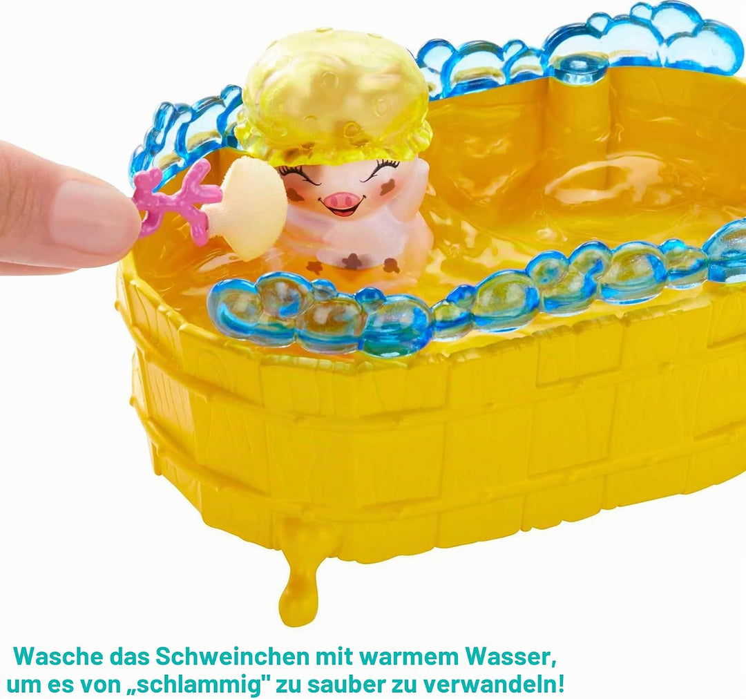 Enchantimals GJX36 - Badespass Spielset mit Petya Pig Puppe, 2 Ferkel-Figuren (1 Davon mit Farbwechs