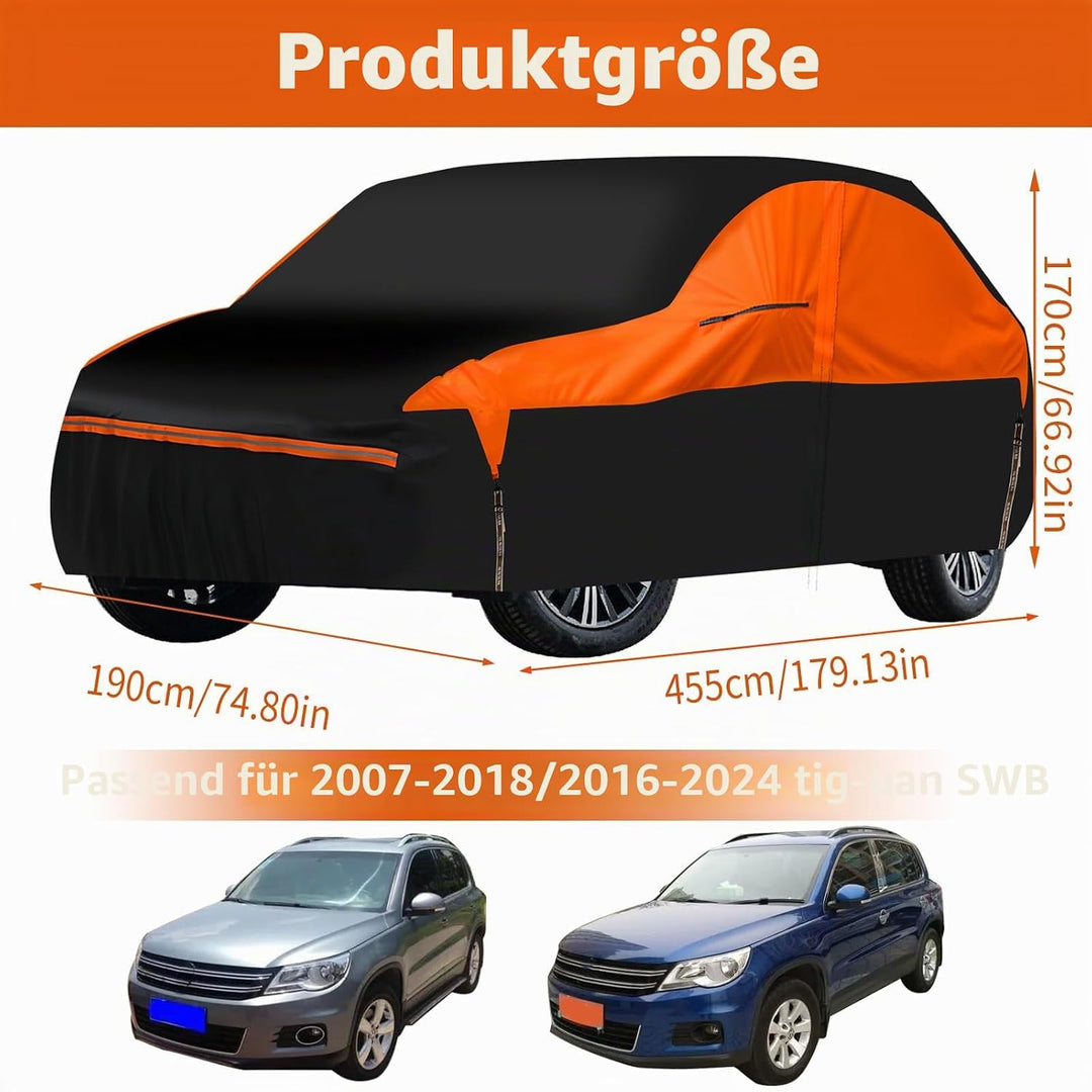 Vollgarage für VW Tiguan SWB 2007–2024, 6-lagige Outdoor Autoabdeckung mit Baumwolle, wasserdicht, R