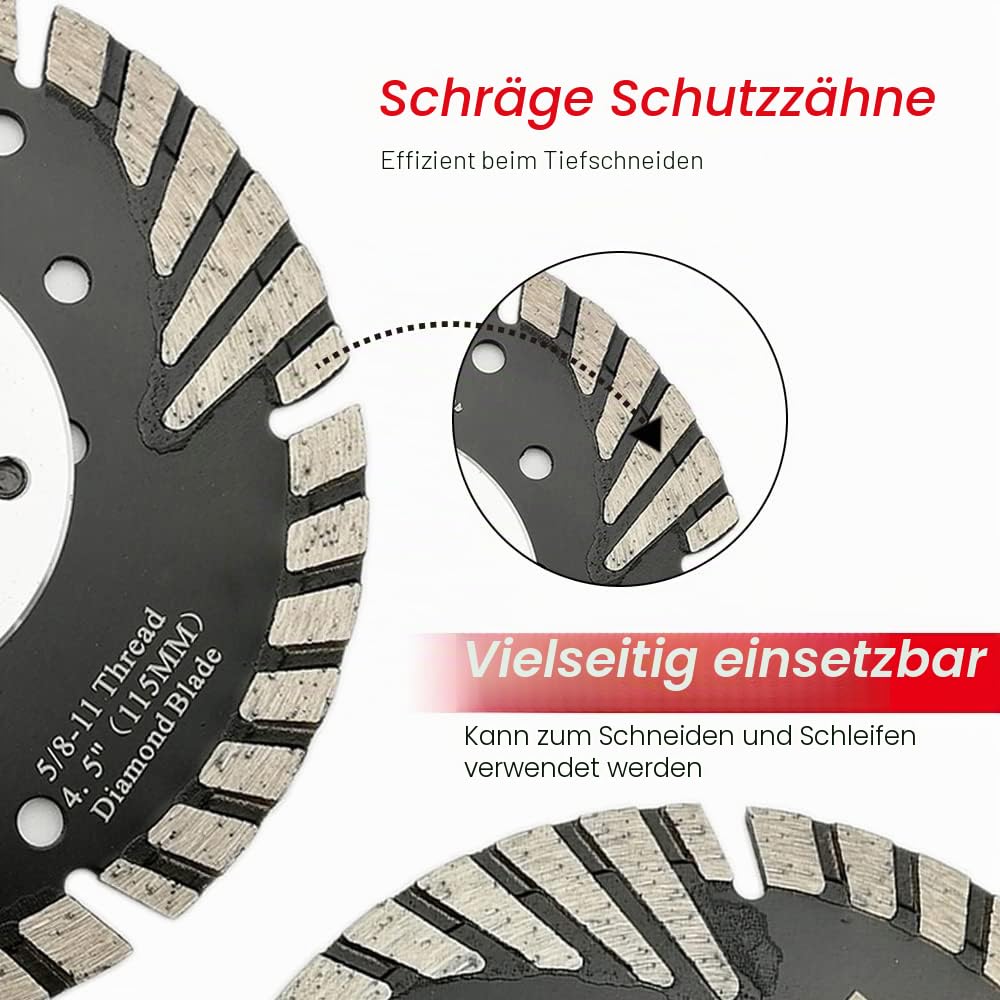 DT-DIATOOL Diamant Trennscheibe 2 Stücke 125 mm x M14 Turbo Sägeblatt mit Schutzzähne zum Schneiden