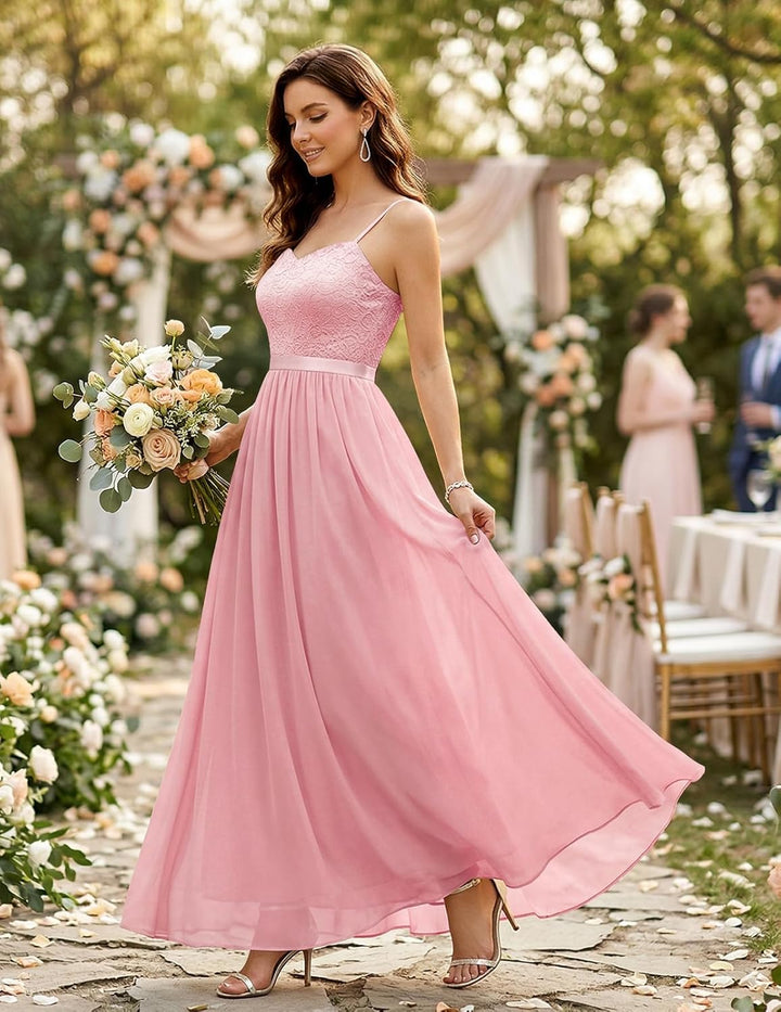 DRESSTELLS Damen Abendkleider Elegant für Hochzeit Brautjungfernkleider Lang Chiffon Brautjungfernkl