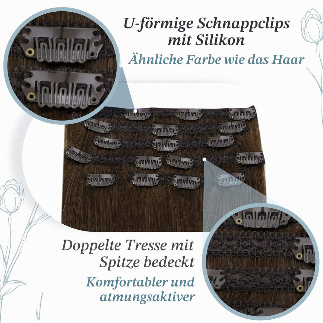 RUNATURE Extensions Echthaar Clip in Braun 50cm 7pcs Echte Haare Echthaar Extensions Clip Braun Clip