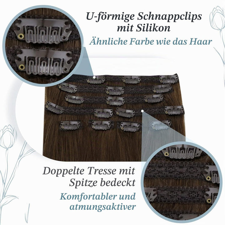 RUNATURE Extensions Echthaar Clip in Braun 50cm 7pcs Echte Haare Echthaar Extensions Clip Braun Clip