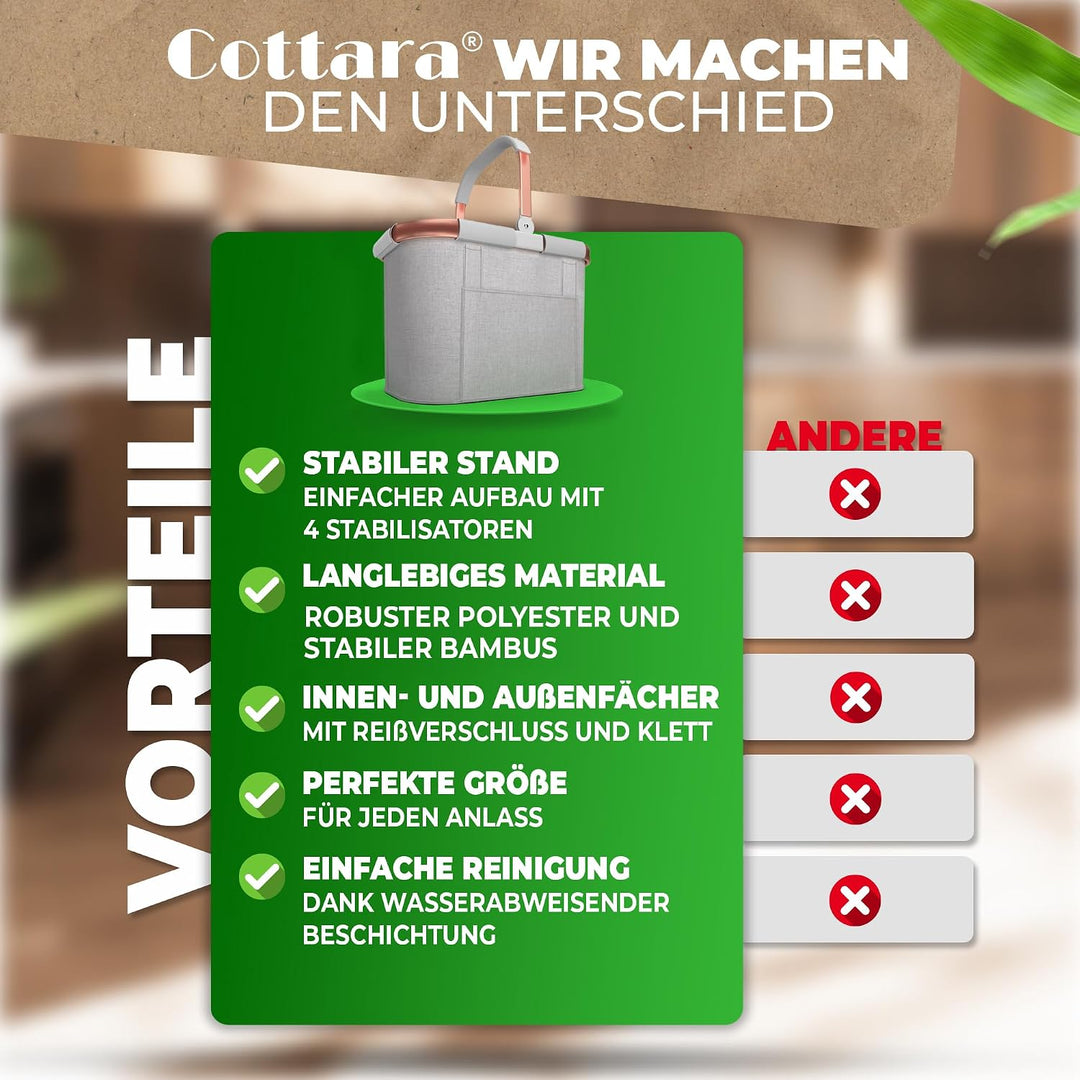 COTTARA 25L Einkaufskorb gross – stabiler Tragekorb mit Henkel, Grau Rose Hellgrau Rose, Hellgrau Ro