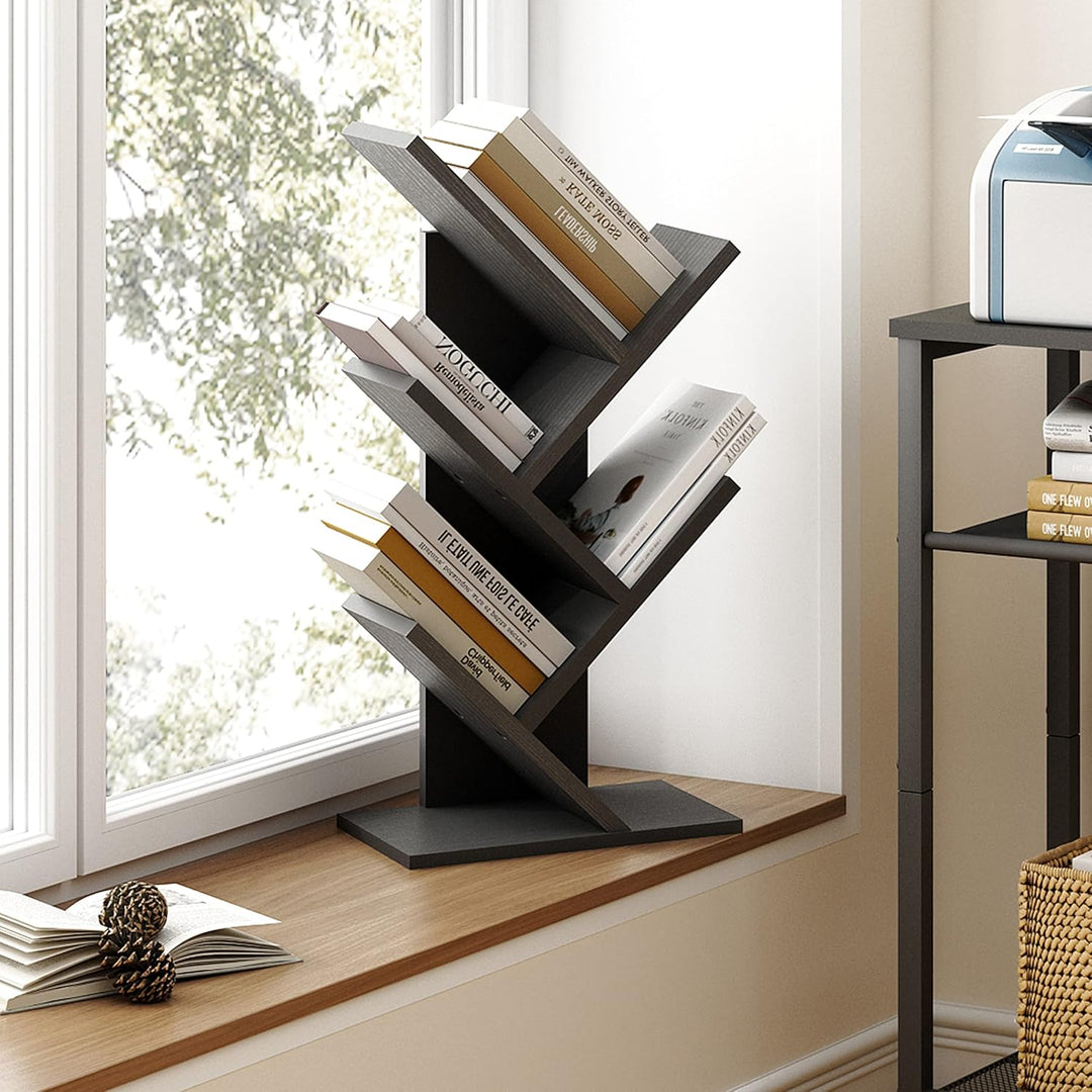 Hoctieon Bücherregal Baumform, Standregal mit 4 Ebenen, Bookshelf Bookcase Holz Eckregal Stehend für