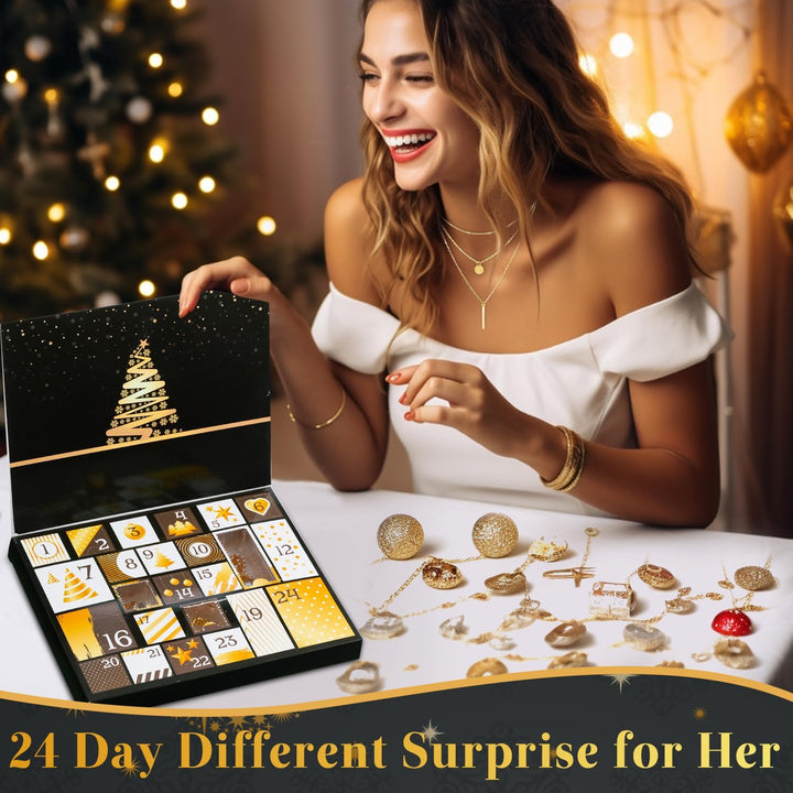 Adventskalender Schmuck 2025, Schmuckkalender Weinachtskalender Weihnachts-Countdown 24 Mode Weihnac