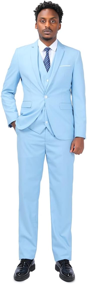 Herren Anzug Slim Fit 3 Teilig Anzüge für Hochzeit Business Herrenanzug Sakko Anzughose Weste, S Hel