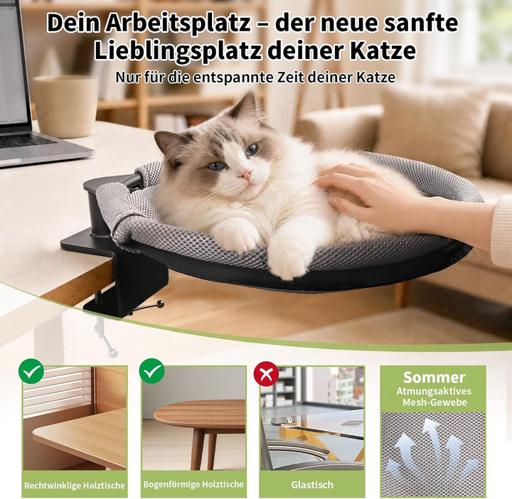 Katzenbett für Schreibtisch Katzenkorb 360° Drehbar, Katzen Schreibtisch Bett bis zu 20KG, Doppelte