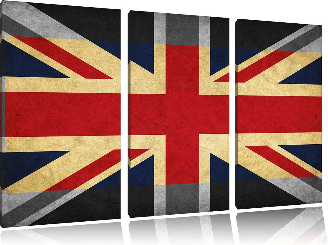 Landesflagge von England schwarz/weiss 3-Teiler Leinwandbild 120x80 Bild auf Leinwand, XXL riesige B