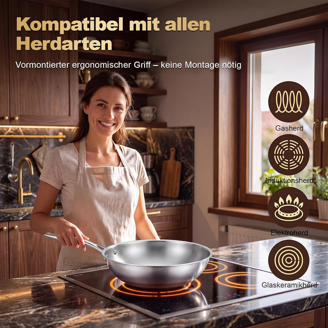 SSGP Titanium-Wokpfanne, 28-30 cm – Dreilagiger Induktionswok zum Scharfanbraten &amp; Stir Fry – Antiha