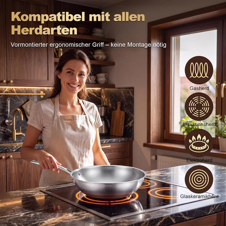 SSGP Titanium-Wokpfanne, 28-30 cm – Dreilagiger Induktionswok zum Scharfanbraten &amp; Stir Fry – Antiha