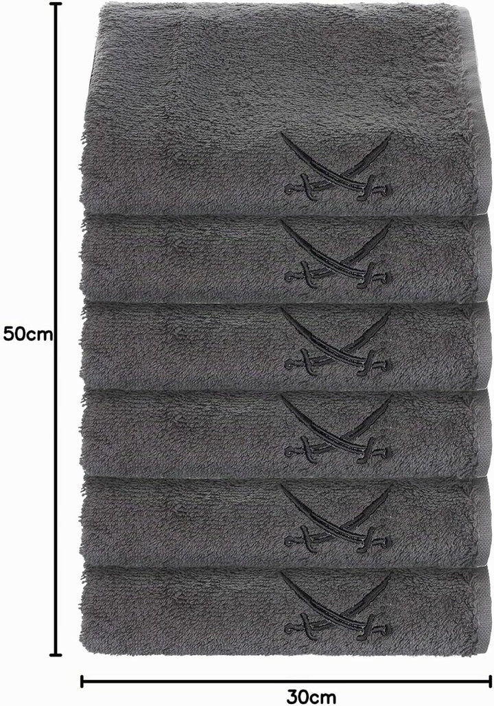 Sansibar Gästetuch 6er Set 30x50 cm mit gesticktem Säbel Logo Set Handtuch Seiftuch 100% Baumwolle A