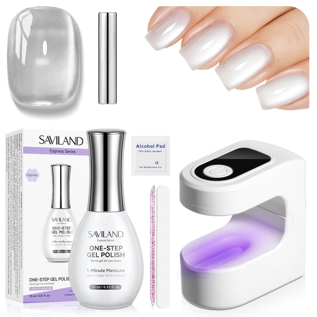 SAVILAND Cat Eye Gel Nagellack Set: 5-in-1 Gel Nagellack in Einem Schritt Jelly Silver Magnetischer