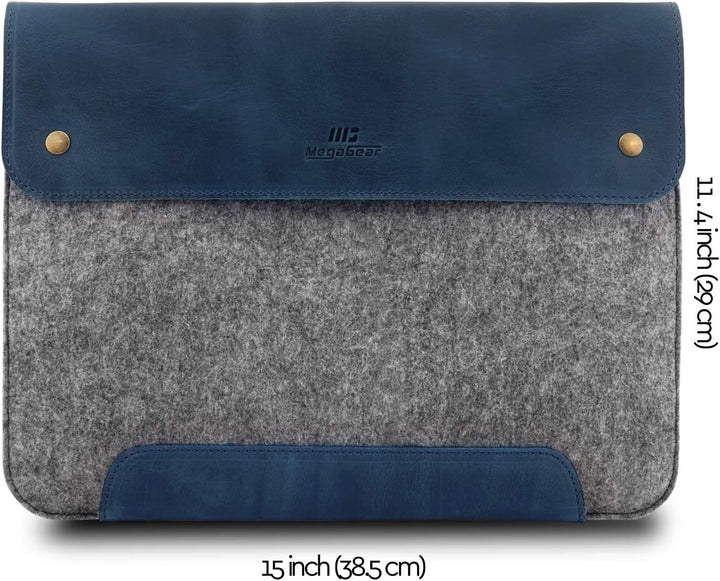 MegaGear MacBook-Tasche aus echtem Leder und Fleece, Laptop-Hülle für MacBook Pro und MacBook Air Hü