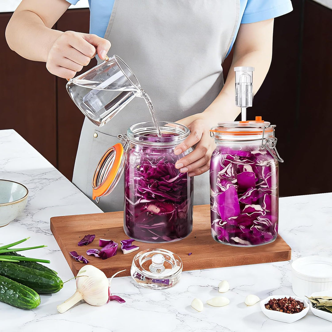 Fermentierglas 2 Stück 1.5L, Fermentationsglas mit Gärventi & Gewicht, Kimchi Behälter, Gärglas für