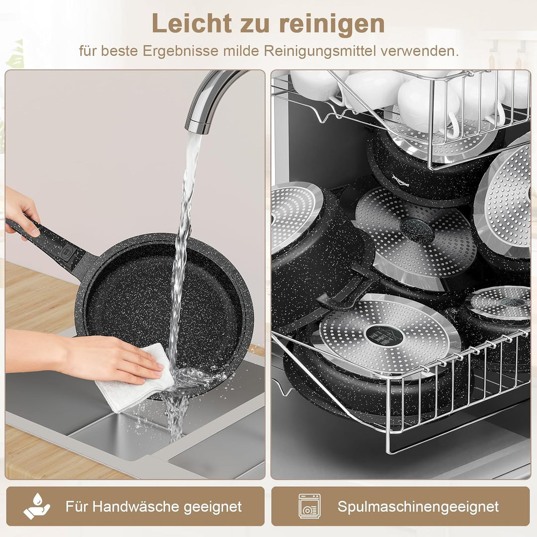 HOMELUX Topfset Induktion mit Abnehmbarer Griff,10-TLG Topf und Pfannenset, Pfanne 24/28cm,Milchtopf