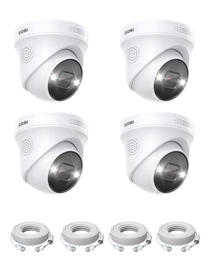 ZOSI 4X 4K PoE Überwachungskamera Aussen IP PoE Dome Kamera Zusatz mit Netzwerkkabel für ZOSI 4K PoE