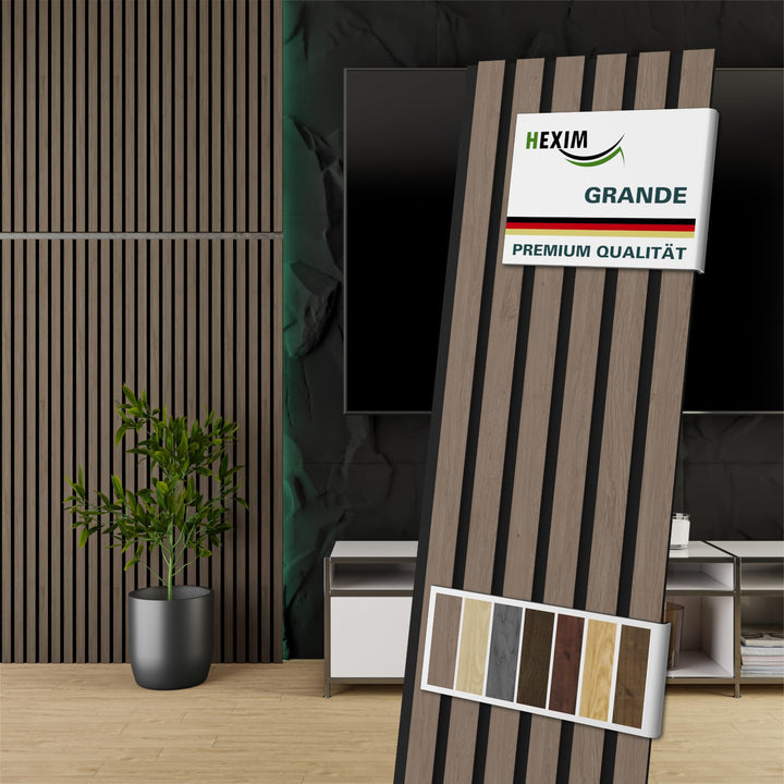 HEXIM Akustikpaneele 4 Stück 140x30cm Holz Grande - Wandpaneele Platten Lamellen Holzpaneele Echthol