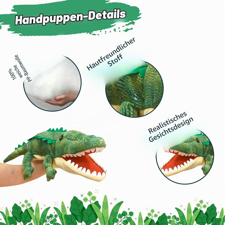 lilizzhoumax Krokodil Handpuppe Kuscheltier – Plüsch-Kasperlepuppe mit beweglichem Maul, Lustiges St