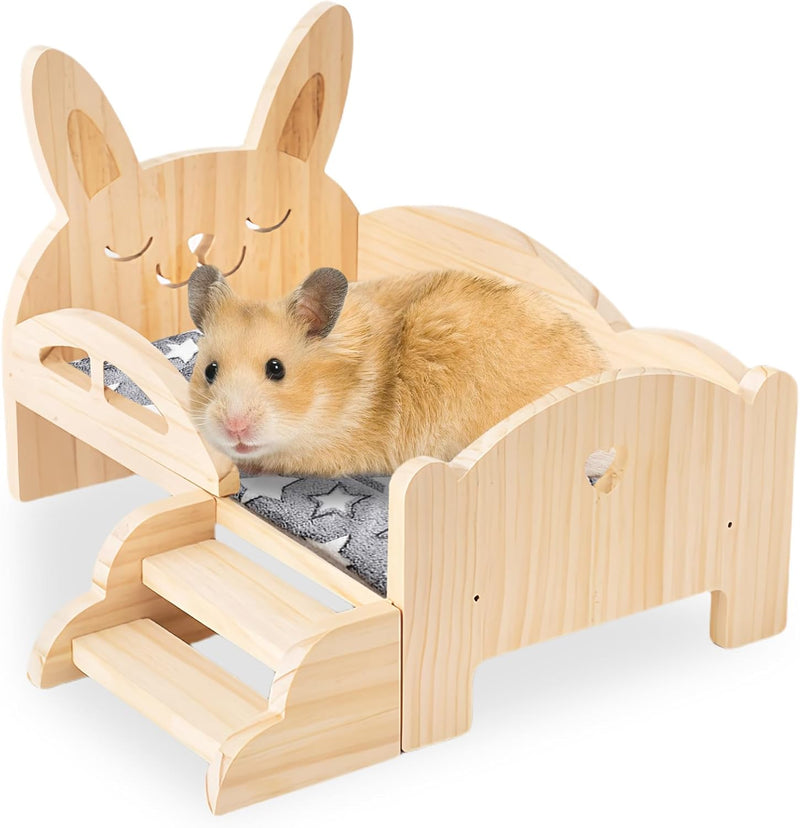 BORDEAG Holz Meerschweinchen Bett Mit Treppe Und Matte,34 * 22 * 18 cm Meerschweinchenbett Aus Holz,