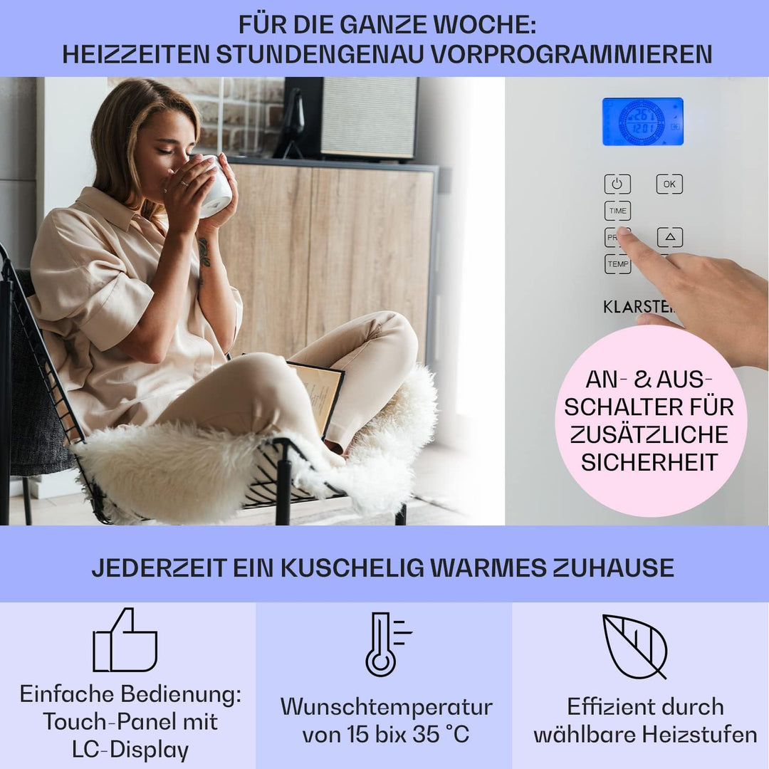 Klarstein Elektroheizung, Konvektor-Heizung mit, Mobile Elektroheizung Energiesparend, Leise Heizung