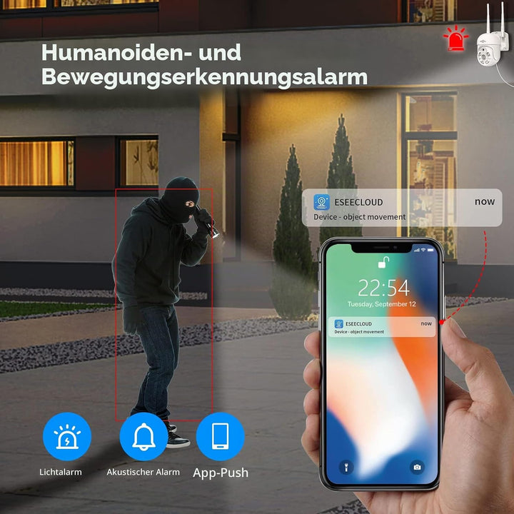 Hiseeu 5 MP Überwachungskamera Aussen-WLAN mit automatischer Verfolgung, 350°/90° schwenkbar, Farbna