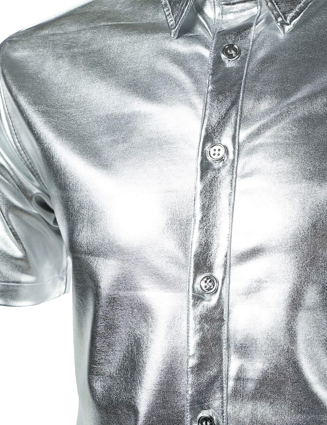 JOGAL Herren Metallic Glänzend Bronzing Nachtklub Party Hemd Silber XXL, Silber XXL