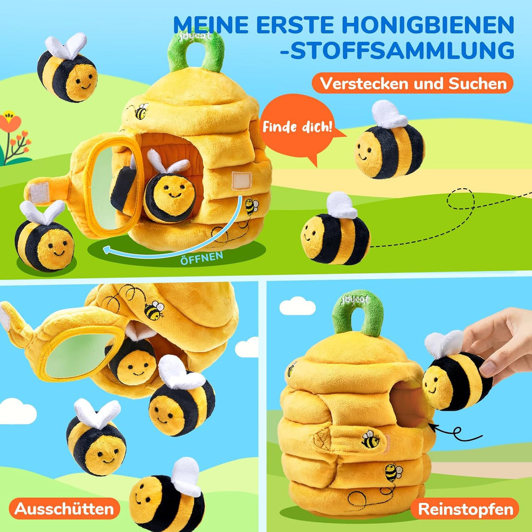 JoyCat Baby Spielzeug 6-12 Monate, Baby Bienenstock mit 5 Bienen Sensorik Spielzeug, Rassel, Spiegel