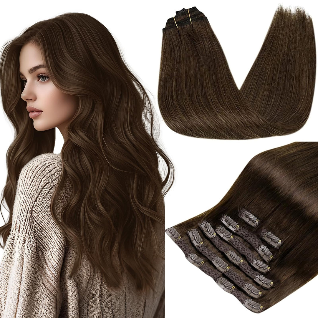 RUNATURE Extensions Echthaar Clip in Braun 50cm 7pcs Echte Haare Echthaar Extensions Clip Braun Clip