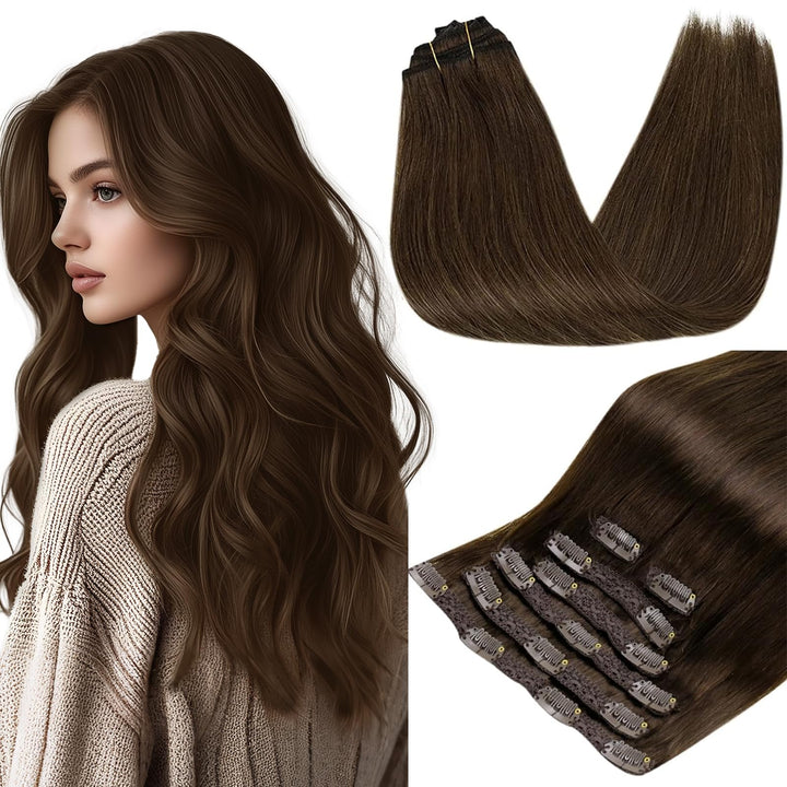 RUNATURE Extensions Echthaar Clip in Braun 50cm 7pcs Echte Haare Echthaar Extensions Clip Braun Clip