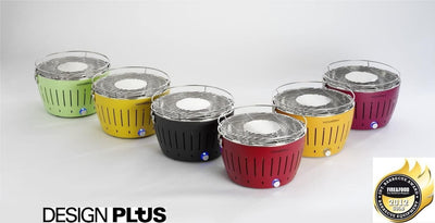 LotusGrill Starter-Set Classic 1x Grill Feuerrot mit USB-Anschluss, 1x Buchenholzkohle 2,5 kg, 1x Br