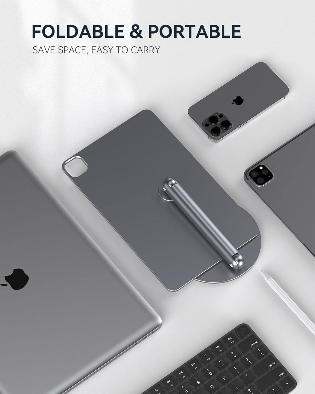LULULOOK Drehbar Magnetisch iPad Ständer, Faltbar iPad Pro Ständer mit 360° Schwenk Basis, Aluminium