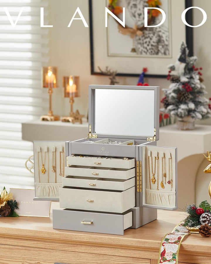 Vlando Schmuckaufbewahrung Gross, Schmuckschatulle Schmuck Organizers Gross XXL, Schmuckkästchen mit