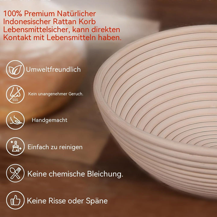 Sauerteig-Starter-Set, runder und ovaler Sauerteig-Gärkorb, 100 % natürliches Rattan, 600 ml Sauerte