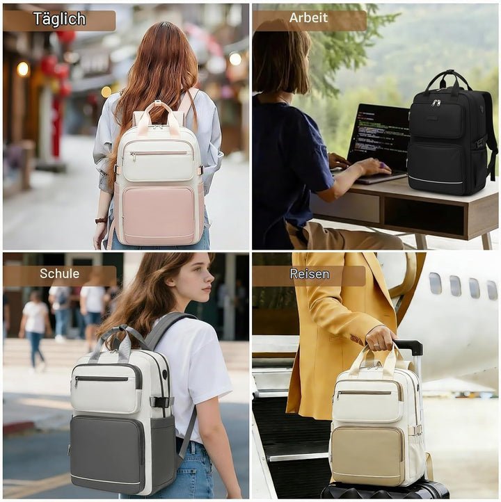 KONO Rucksack Damen 15,6 Zoll Laptop Rucksack Wasserdicht, Eleganter Schulrucksack für Damen und Mäd