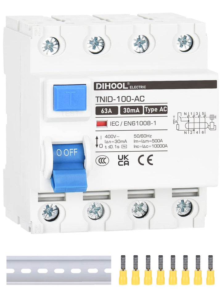 DIHOOL RCD Typ AC fi schutzschalter Fehlerstromschutzschalter FI-Schalter DIN Hutschiene 4-polig 63A