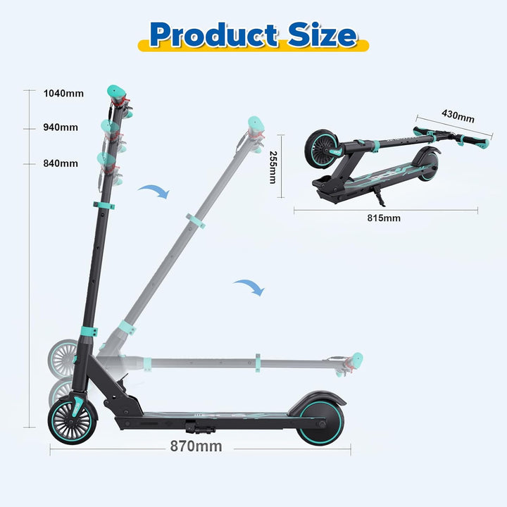 RCB TECH E-Scooter Kinder (8-12-16 Jahre) - Faltbarer Elektroroller für Kinder - Max Reichweite 16 K