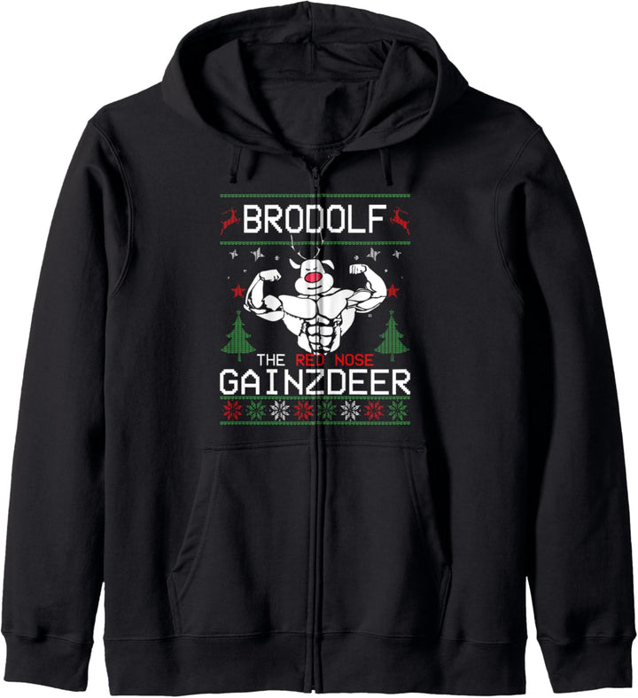 Brodolf The Red Nose Gainzdeer Ugly Christmas Sweater Kapuzenjacke
