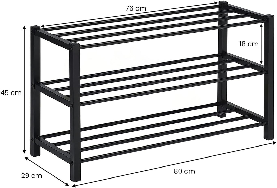 IDIMEX Schuhregal NAVAN Metall Schwarz, robuste Schuhbank mit 3 Ablagen, platzsparende Schuhkommode,