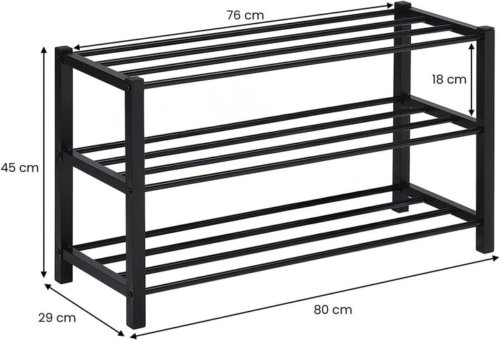 IDIMEX Schuhregal NAVAN Metall Schwarz, robuste Schuhbank mit 3 Ablagen, platzsparende Schuhkommode,