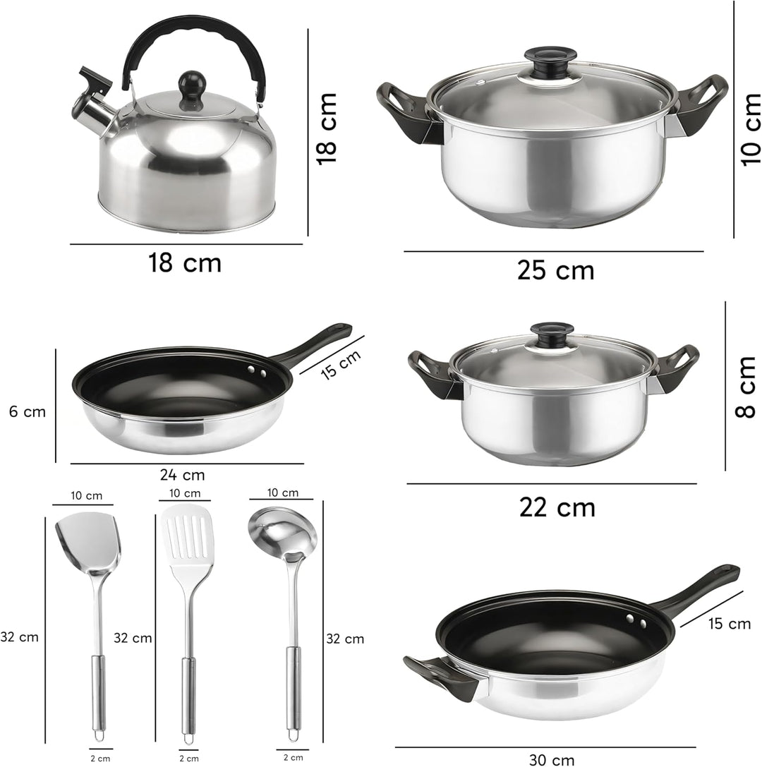 Retoo 11-teilig Topf und Pfannenset Induktion Kochtopf Set mit Glasdeckel, Wasserkocher, Topfset Ede